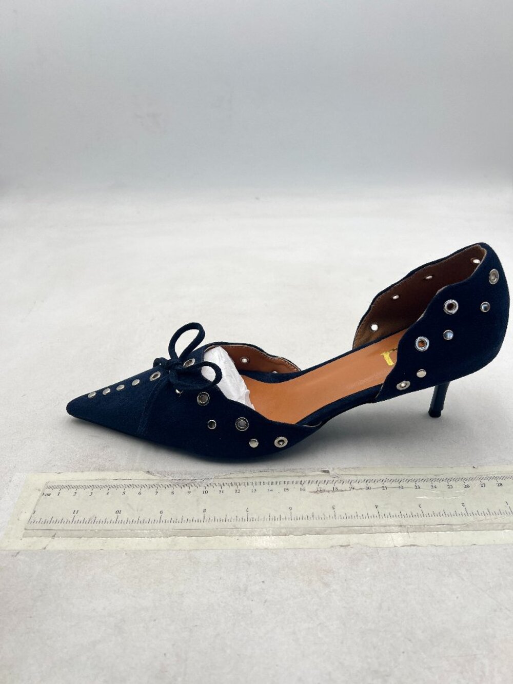 FSJ Navy Bow Lace Up Pointed Toe D'Orsay Kitten Heels Slip-On Shoes for Wedding